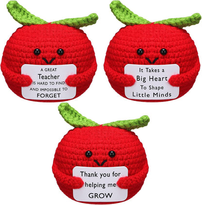 3 Pcs Teacher Appreciation Gifts Easter Gift Positive Flower Handmade Crochet Doll Thank You for Helping Me Grow Teachers Week(Apple) -