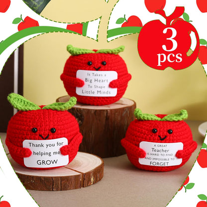 3 Pcs Teacher Appreciation Gifts Easter Gift Positive Flower Handmade Crochet Doll Thank You for Helping Me Grow Teachers Week(Apple) -