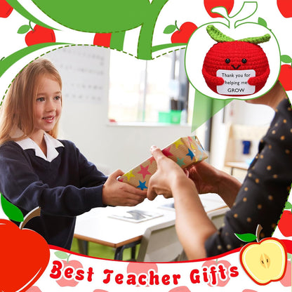 3 Pcs Teacher Appreciation Gifts Easter Gift Positive Flower Handmade Crochet Doll Thank You for Helping Me Grow Teachers Week(Apple) -
