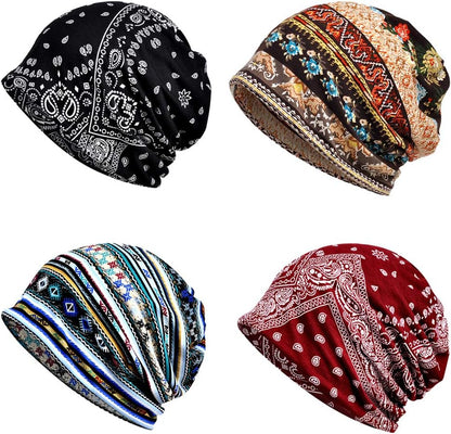 4 PCS Women Baggy Slouchy Beanie Chemo Hat Cap Snood Cancer Headwear Multicolor One Size
