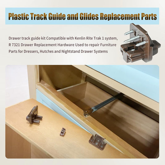 5 Set R 7321 Track Guide and Glides Replacement,Drawer kit Compatible with Kenlin Rite Trak 1 System, Drawer Hardware to Repair Furniture for Dressers, Hutches & Nightstand Systems -