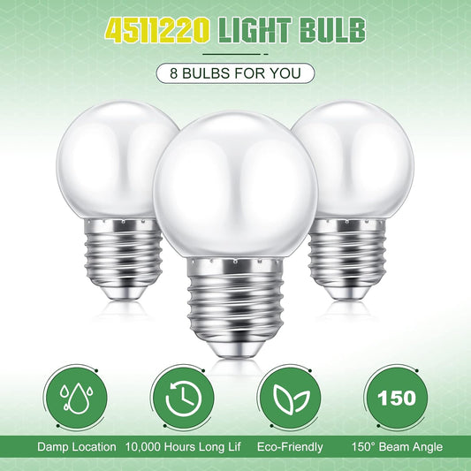 LED Night Light Bulb 1 Watt Low Wattage Bulbs 7.5 Equivalent 4511220 Lighting S11 White Lightbulb Small Globe with E26 Medium Base G45 2700k Not Dimmable for Outdoor Christmas, 8 Pieces -