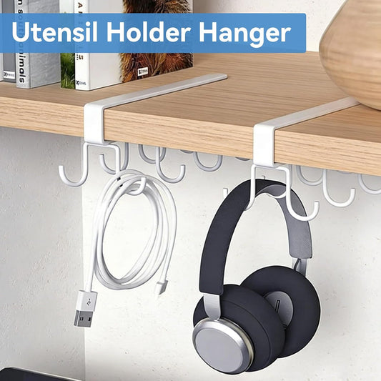 Mug Hooks Under Cabinet, Coffee Cup Cabinet No Drilling Hanger Hanging Cups Organizer for Kitchen Utensil Storage