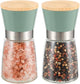 Grinder - Salt and pepper mill - Adjustable grind size - Wooden lid - Stainless steel - Coarse salt and pepper mill - Kitchen - Gift - Handheld spice mill - Two-piece - Green