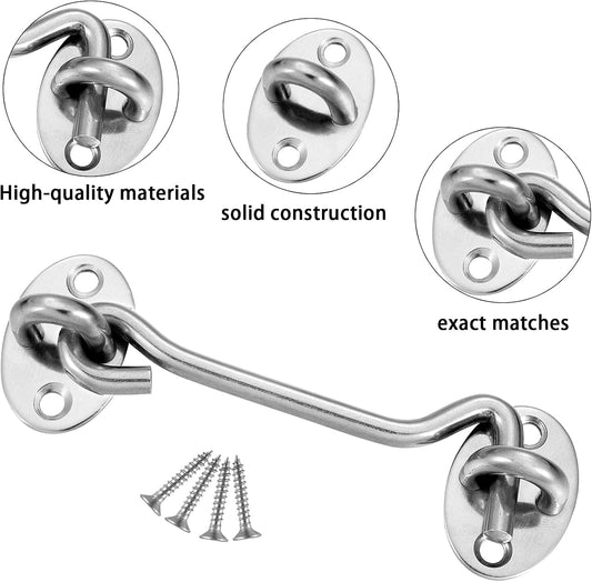 2-pack cabin door latches with hook and eye, 10 cm stainless steel door lock with mounting screws, sturdy twist latch for windows, sliding doors, bedrooms and bathrooms