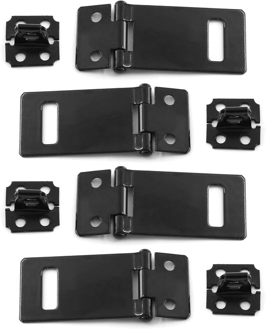 Biaungdo 2 Inch Padlock Hasp, 4 Pcs Door Slide Latch Lock Security Door Clasp Black Painted Iron Gate Bolt Lock Hasp with Screws for Door Gate, Home, Garden, Yard(Black)