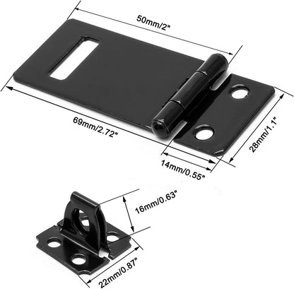 Biaungdo 2 Inch Padlock Hasp, 4 Pcs Door Slide Latch Lock Security Door Clasp Black Painted Iron Gate Bolt Lock Hasp with Screws for Door Gate, Home, Garden, Yard(Black)