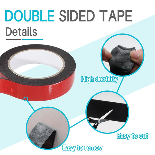 Biaungdo 1 Roll Double Sided Tape Heavy Duty, 155 inch x 1 inch Black Two Sided Mounting Tape, Removable Picture Hanging Adhesive Strips for Poster, Carpet, Walls Decor