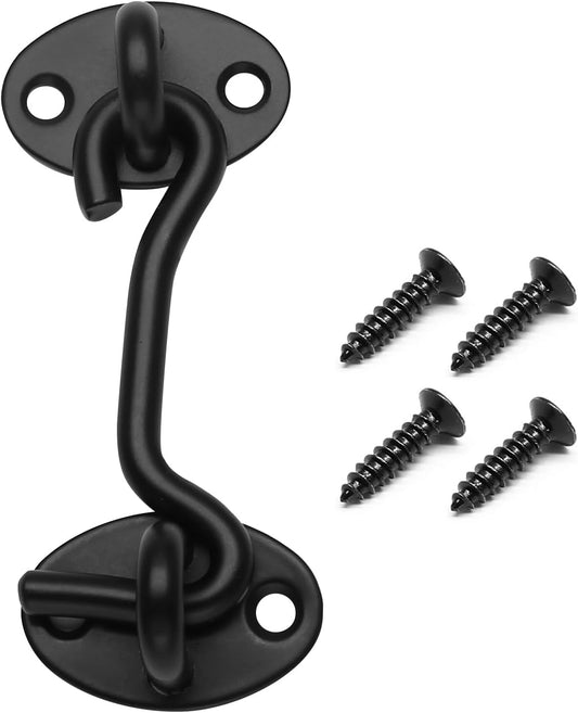 Biaungdo Heavy Duty Hook and Eye Latch, 3 Inch Black Privacy Hook Barn Door Lock Easy Lock, Stainless Steel Gate Latch for Doors/Windows/Sheds/Gates/Fences/Closets/Cabinets, 1 Pack