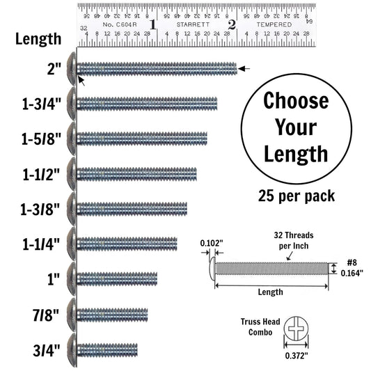 Cabinet Knob & Pull Machine Screws 25-pk (8-32 x 1-1/2") or Choose Your Length; Fasteners for Kitchen & Bathroom Drawer & Door Hardware