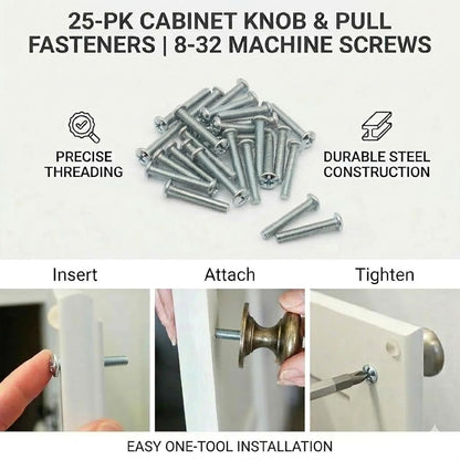 Cabinet Knob & Pull Machine Screws 25-pk (8-32 x 1-1/2") or Choose Your Length; Fasteners for Kitchen & Bathroom Drawer & Door Hardware