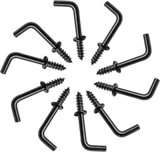 Biaungdo 100 Pack 1/2" L Hooks, Black Screw in Hooks Small L Shaped Hooks Right Angle Screw Hooks 7 Shape Hook Mini Self Tapping Screw Hooks Tiny Metal Screw Hooks for Hanging