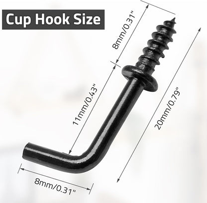 Biaungdo 100 Pack 1/2" L Hooks, Black Screw in Hooks Small L Shaped Hooks Right Angle Screw Hooks 7 Shape Hook Mini Self Tapping Screw Hooks Tiny Metal Screw Hooks for Hanging