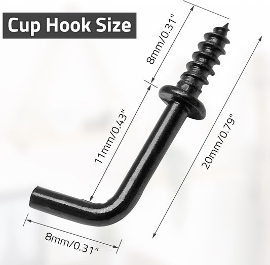 Biaungdo 100 Pack 1/2" L Hooks, Black Screw in Hooks Small L Shaped Hooks Right Angle Screw Hooks 7 Shape Hook Mini Self Tapping Screw Hooks Tiny Metal Screw Hooks for Hanging