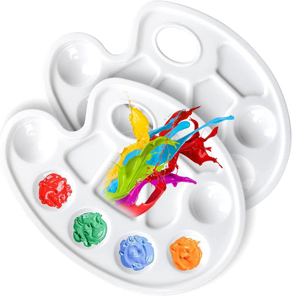 Oval Paint Palette Tray, Plastic Paint Tray Palette, Painting Palette, Paint Tray Palettes Paint Pallets with Thumb Hole or Adults & Kids, or Painting or DIY Crat Class, White, 2 PCS