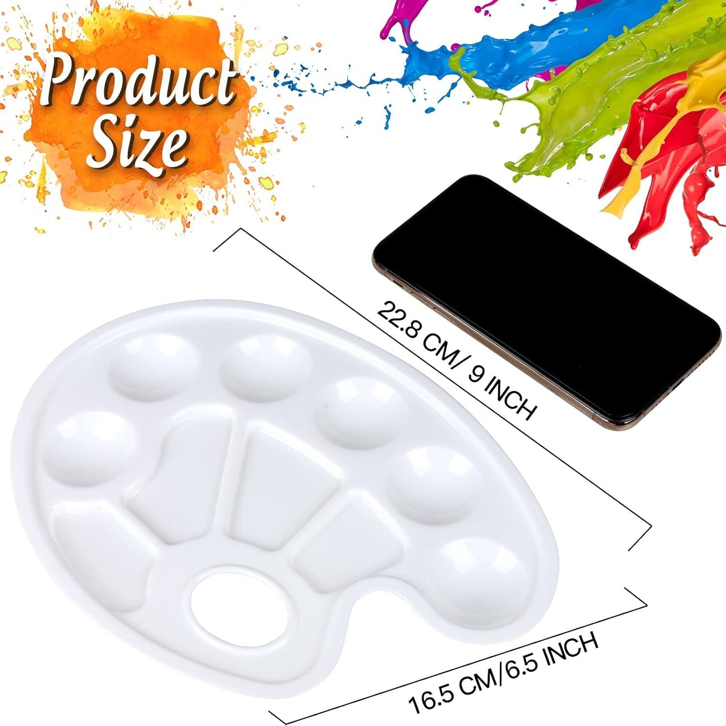 Oval Paint Palette Tray, Plastic Paint Tray Palette, Painting Palette, Paint Tray Palettes Paint Pallets with Thumb Hole or Adults & Kids, or Painting or DIY Crat Class, White, 2 PCS