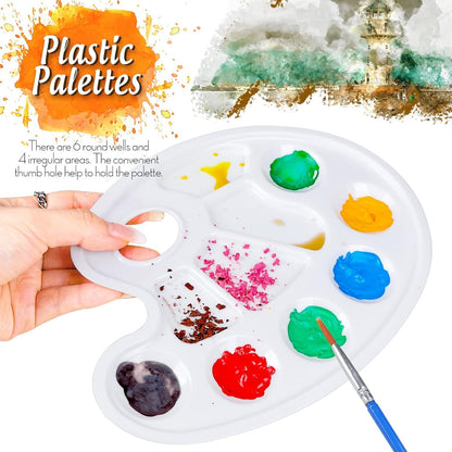 Oval Paint Palette Tray, Plastic Paint Tray Palette, Painting Palette, Paint Tray Palettes Paint Pallets with Thumb Hole or Adults & Kids, or Painting or DIY Crat Class, White, 2 PCS