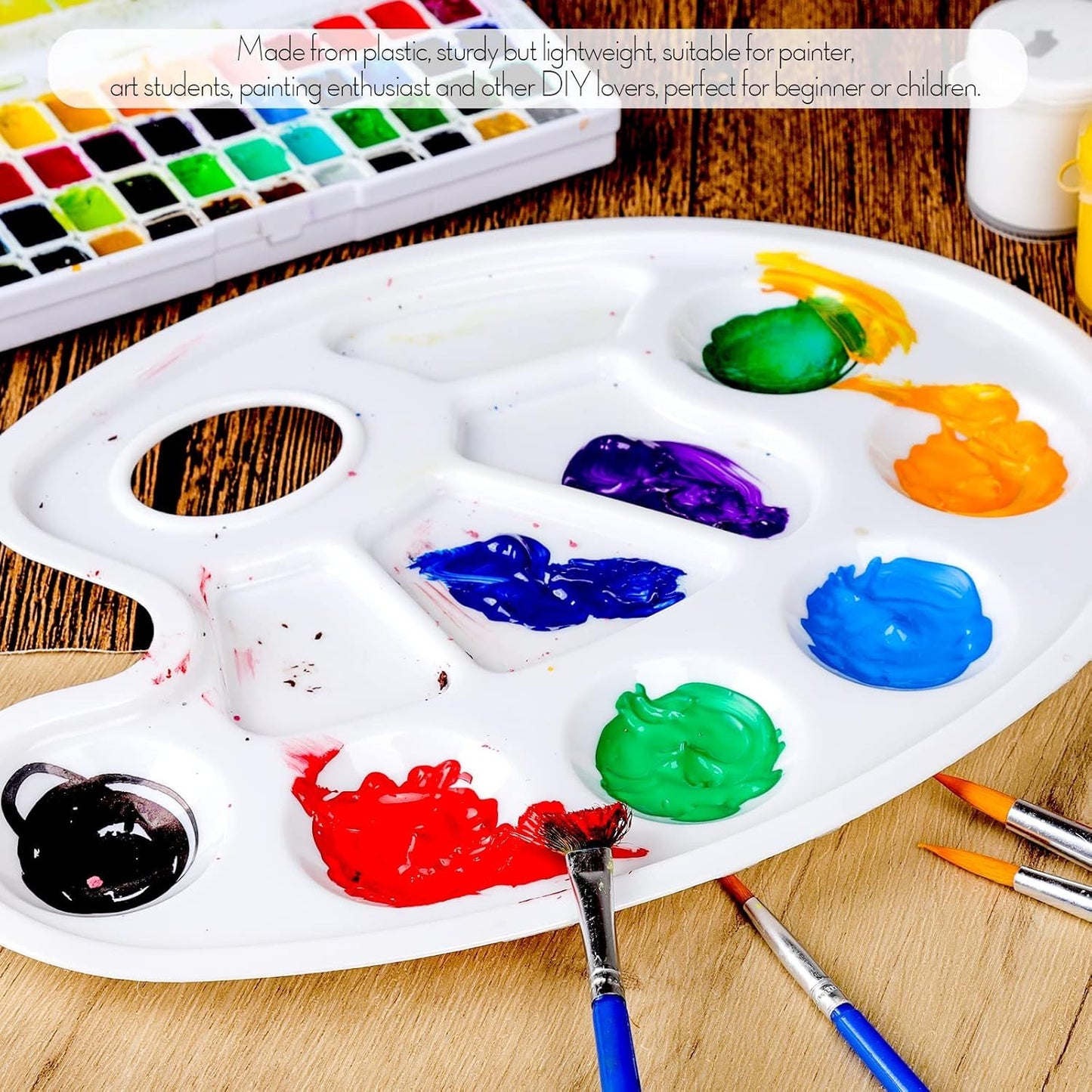 Oval Paint Palette Tray, Plastic Paint Tray Palette, Painting Palette, Paint Tray Palettes Paint Pallets with Thumb Hole or Adults & Kids, or Painting or DIY Crat Class, White, 2 PCS