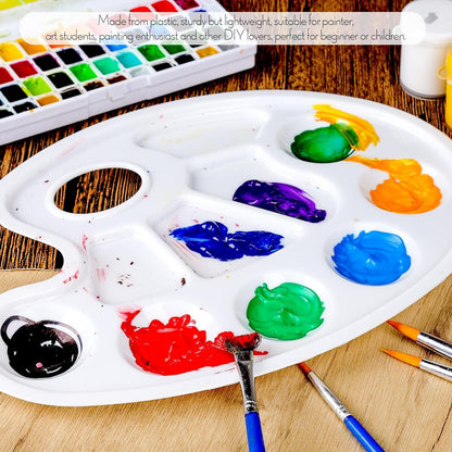 Oval Paint Palette Tray, Plastic Paint Tray Palette, Painting Palette, Paint Tray Palettes Paint Pallets with Thumb Hole or Adults & Kids, or Painting or DIY Crat Class, White, 2 PCS