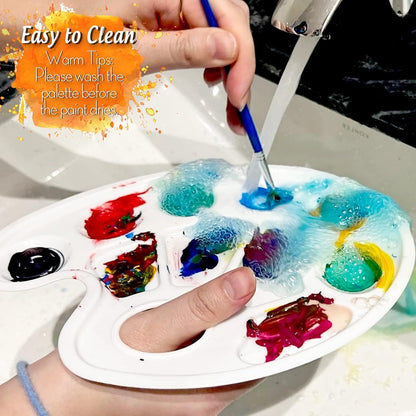 Oval Paint Palette Tray, Plastic Paint Tray Palette, Painting Palette, Paint Tray Palettes Paint Pallets with Thumb Hole or Adults & Kids, or Painting or DIY Crat Class, White, 2 PCS