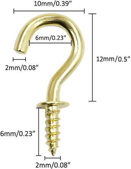 Biaungdo 100 Pcs 1/2" Ceiling Cups Hooks Screw Hooks Ceiling Cup Hooks Self-Tapping Screws Hooks Gold