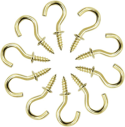 Biaungdo 100 Pcs 1/2" Ceiling Cups Hooks Screw Hooks Ceiling Cup Hooks Self-Tapping Screws Hooks Gold