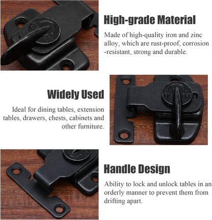 Biaungdo 4 Pieces Metal Dining Table Locks Dining Training Table Buckles Latches Table Connectors Leaf Latch Hardware Accessories(Black)