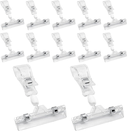 Biaungdo 12 Pcs Rotating Clip Swivel Sign Rotatable Holding Clamp, Clear Rotating Sign Clip Price Display Holder Clips for Shelves, Store, Business, Exhibition, Supermarkets