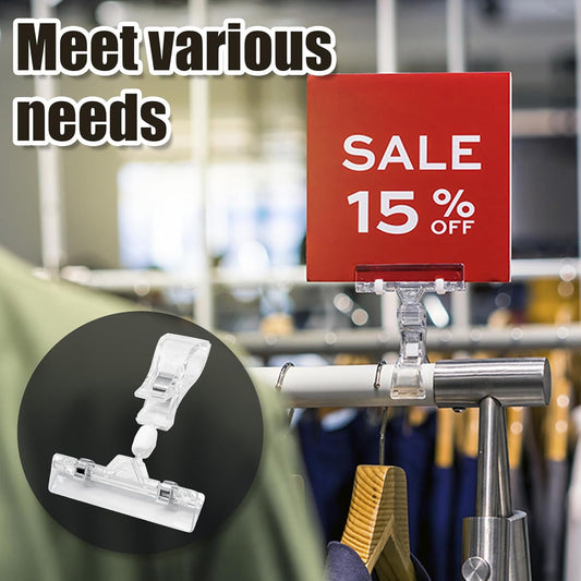 Biaungdo 12 Pcs Rotating Clip Swivel Sign Rotatable Holding Clamp, Clear Rotating Sign Clip Price Display Holder Clips for Shelves, Store, Business, Exhibition, Supermarkets