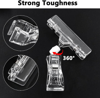 Biaungdo 12 Pcs Rotating Clip Swivel Sign Rotatable Holding Clamp, Clear Rotating Sign Clip Price Display Holder Clips for Shelves, Store, Business, Exhibition, Supermarkets