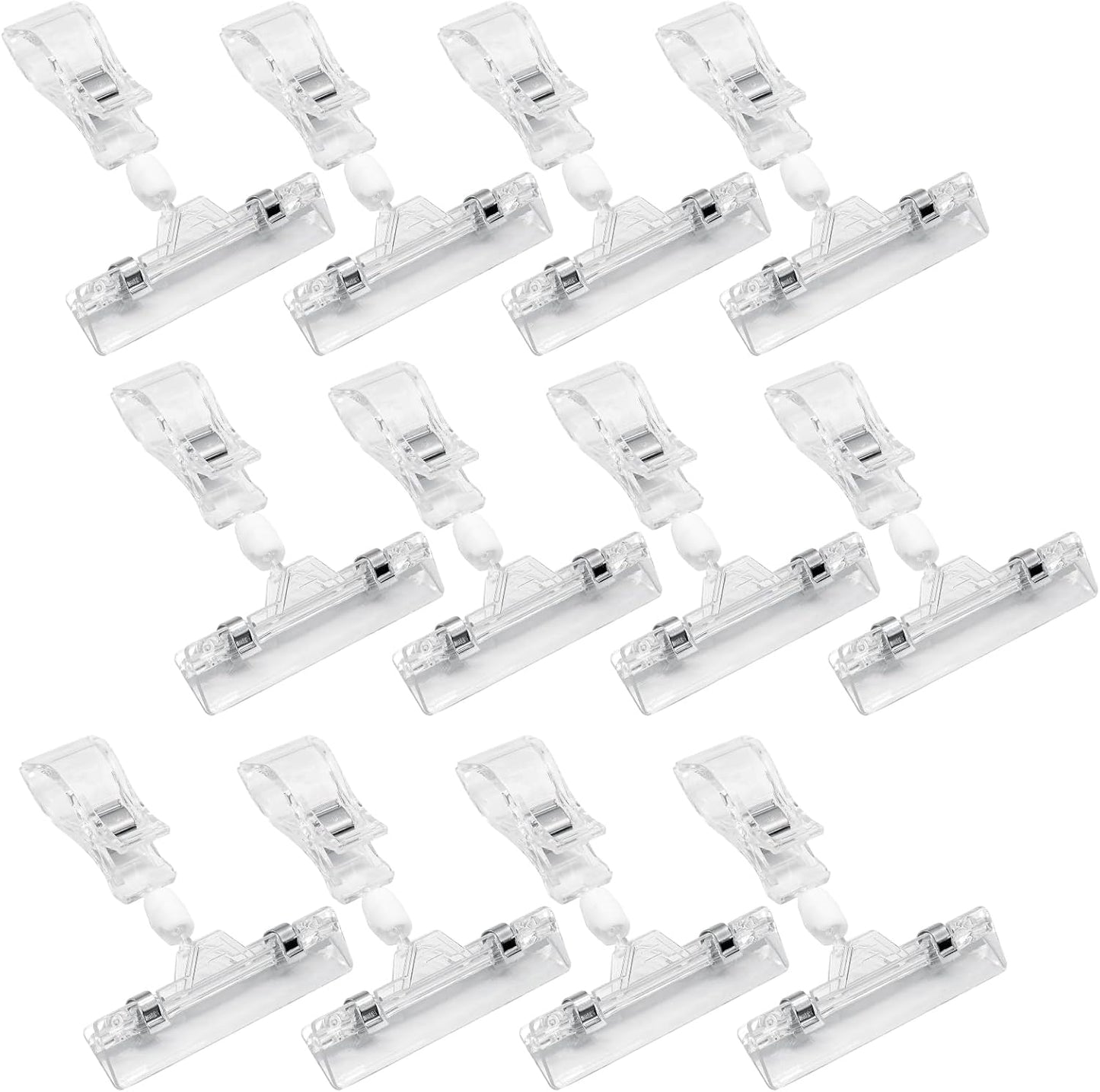 Biaungdo 12 Pcs Rotating Clip Swivel Sign Rotatable Holding Clamp, Clear Rotating Sign Clip Price Display Holder Clips for Shelves, Store, Business, Exhibition, Supermarkets
