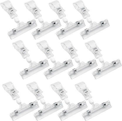 Biaungdo 12 Pcs Rotating Clip Swivel Sign Rotatable Holding Clamp, Clear Rotating Sign Clip Price Display Holder Clips for Shelves, Store, Business, Exhibition, Supermarkets