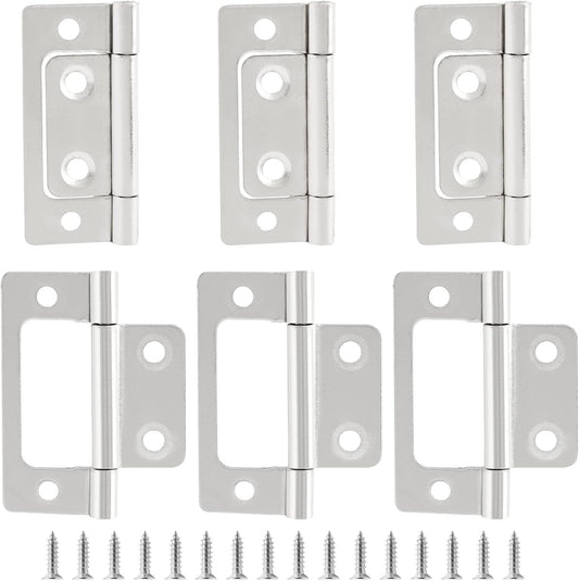 Biaungdo 6 Pcs Non-Mortise Door Hinges, 2 inch x 1 inch Bifold Butt Cabinet Hinges Vintage Furniture Hardware Antique Door Hinge with Screws for Door, Windows, Cabinet, Cupboard(White Nickel)