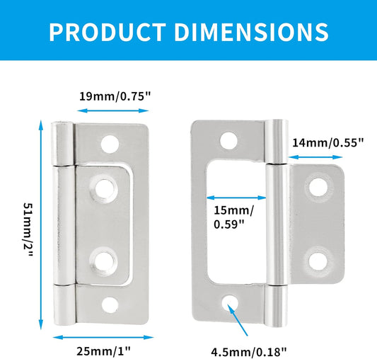 Biaungdo 6 Pcs Non-Mortise Door Hinges, 2 inch x 1 inch Bifold Butt Cabinet Hinges Vintage Furniture Hardware Antique Door Hinge with Screws for Door, Windows, Cabinet, Cupboard(White Nickel)