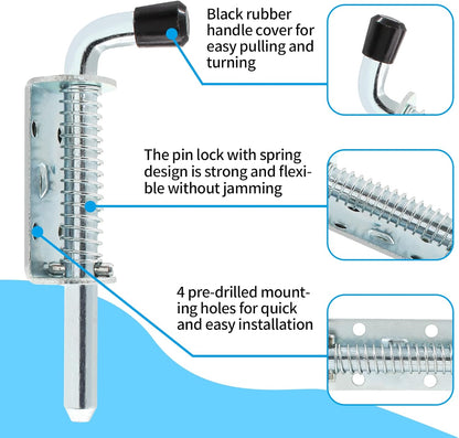 Biaungdo 2 Pcs 5 Inch Spring Loaded Latch Pin, Heavy Duty Carbon Steel Barrel Bolt Latch, Sliding Door Lock for Utility Trailer Gate, Cabinets