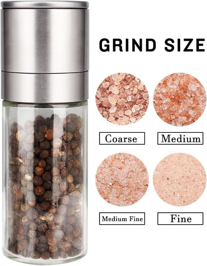 Gulex® Salt and Pepper Grinder Set, Pepper Mill, Sea Salt Shaker Grinder Refillable, Adjustable Coarseness, Stainless Steel with Ceramic Rotor(Seasoning not included)