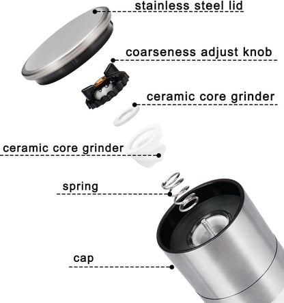 Gulex® Salt and Pepper Grinder Set, Pepper Mill, Sea Salt Shaker Grinder Refillable, Adjustable Coarseness, Stainless Steel with Ceramic Rotor(Seasoning not included)