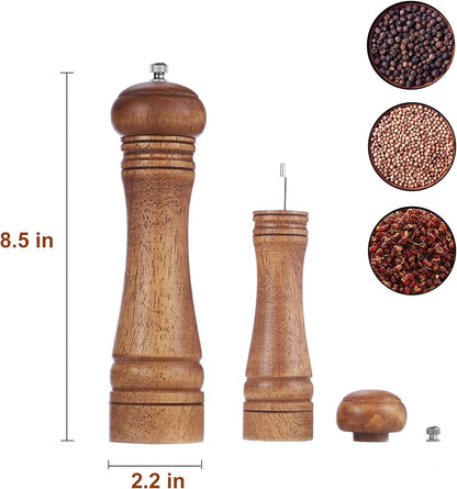 Gulex® Wood Pepper Grinder Pepper Mill,Adjustable Coarseness 8 Inch Wooden Peppermill, Ceramic Grinding Mechanism Salt Mill Refillable (1 pack) (Dark-1PC)
