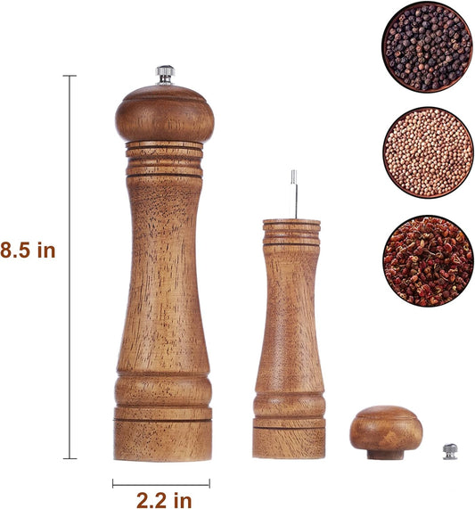 Gulex® Wood Pepper Grinder Pepper Mill,Adjustable Coarseness 8 Inch Wooden Peppermill, Ceramic Grinding Mechanism Salt Mill Refillable (1 pack) (Dark-1PC)