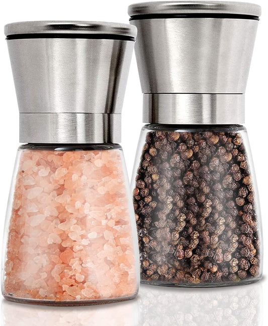 Gulex® Salt and Pepper Grinder Set Pepper Mill, Sea Salt Shaker Refillable, Adjustable Coarseness, Stainless Steel with Ceramic Rotor (Set of 2)