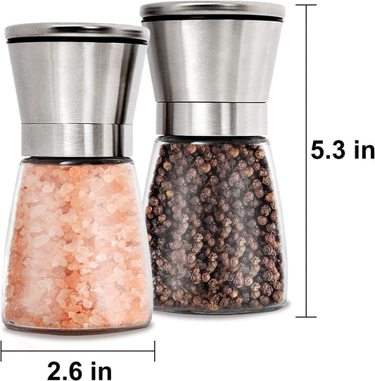 Gulex® Salt and Pepper Grinder Set Pepper Mill, Sea Salt Shaker Refillable, Adjustable Coarseness, Stainless Steel with Ceramic Rotor (Set of 2)
