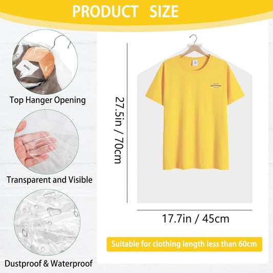 20Pcs Plastic Garment Bags for Children Clothes, 27.5 Inch Clear Dry Cleaning Bags Hanging Plastic Dust-proof Suit Garment Covers for Dry Cleaner, Home Storage, Travel
