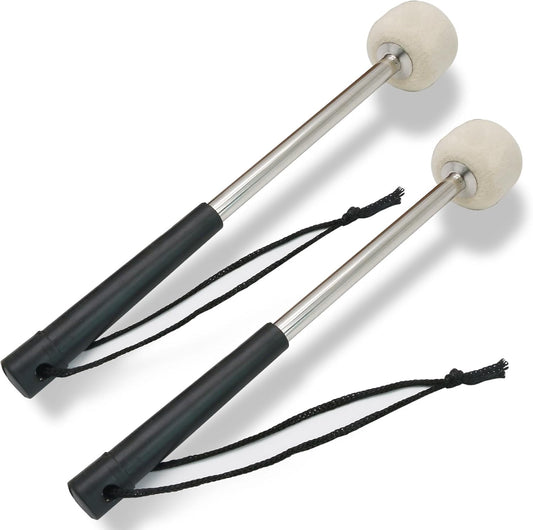 Biaungdo 2 Pack Drum Mallet, 32cm/12.6" Wool Felt Drum Stick, Bass Drum Mallet Drum Stick, Anti-slip Bass Percussion Sticks with Stainless Steel Handle, Beige White
