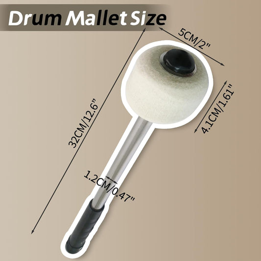 Biaungdo 2 Pack Drum Mallet, 32cm/12.6" Wool Felt Drum Stick, Bass Drum Mallet Drum Stick, Anti-slip Bass Percussion Sticks with Stainless Steel Handle, Beige White