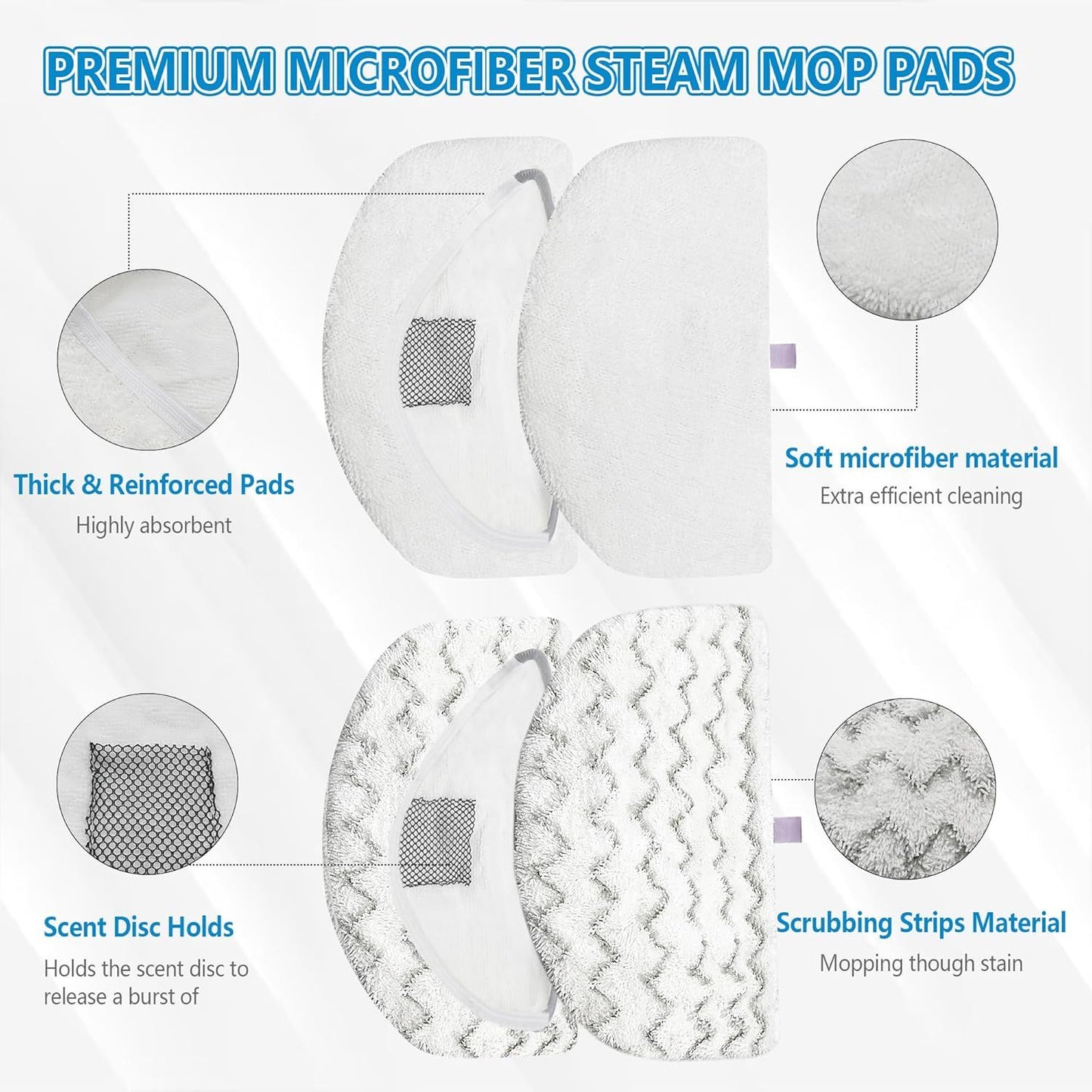 4 Pack Steam Mop Pads Replacement or Bissell Powerresh Steam Mop 1940 1440 1544 1806 2075 Series, Model 5938 19402 19404 19408 19409 1940A 1940 1940Q 1940T 1940W, Microiber Washable, Reusable