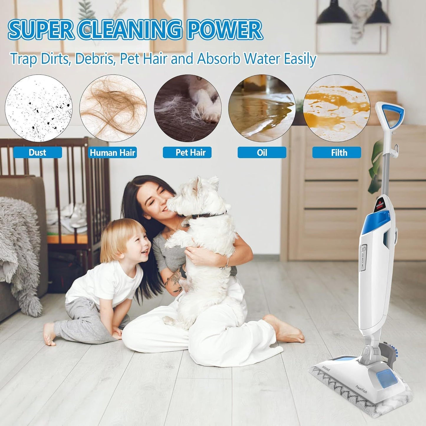 4 Pack Steam Mop Pads Replacement or Bissell Powerresh Steam Mop 1940 1440 1544 1806 2075 Series, Model 5938 19402 19404 19408 19409 1940A 1940 1940Q 1940T 1940W, Microiber Washable, Reusable