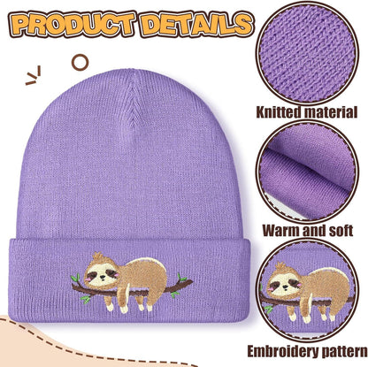 Sloth Beanie Winter Purple Hat or Women Cute Sloth Knitted Cap Winter Crochet Hat Gits or Women Animal Lovers