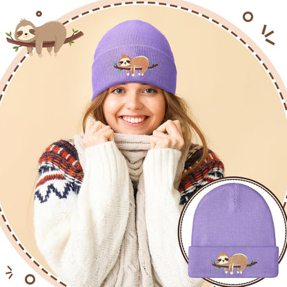 Sloth Beanie Winter Purple Hat or Women Cute Sloth Knitted Cap Winter Crochet Hat Gits or Women Animal Lovers