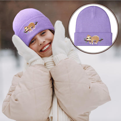 Sloth Beanie Winter Purple Hat or Women Cute Sloth Knitted Cap Winter Crochet Hat Gits or Women Animal Lovers
