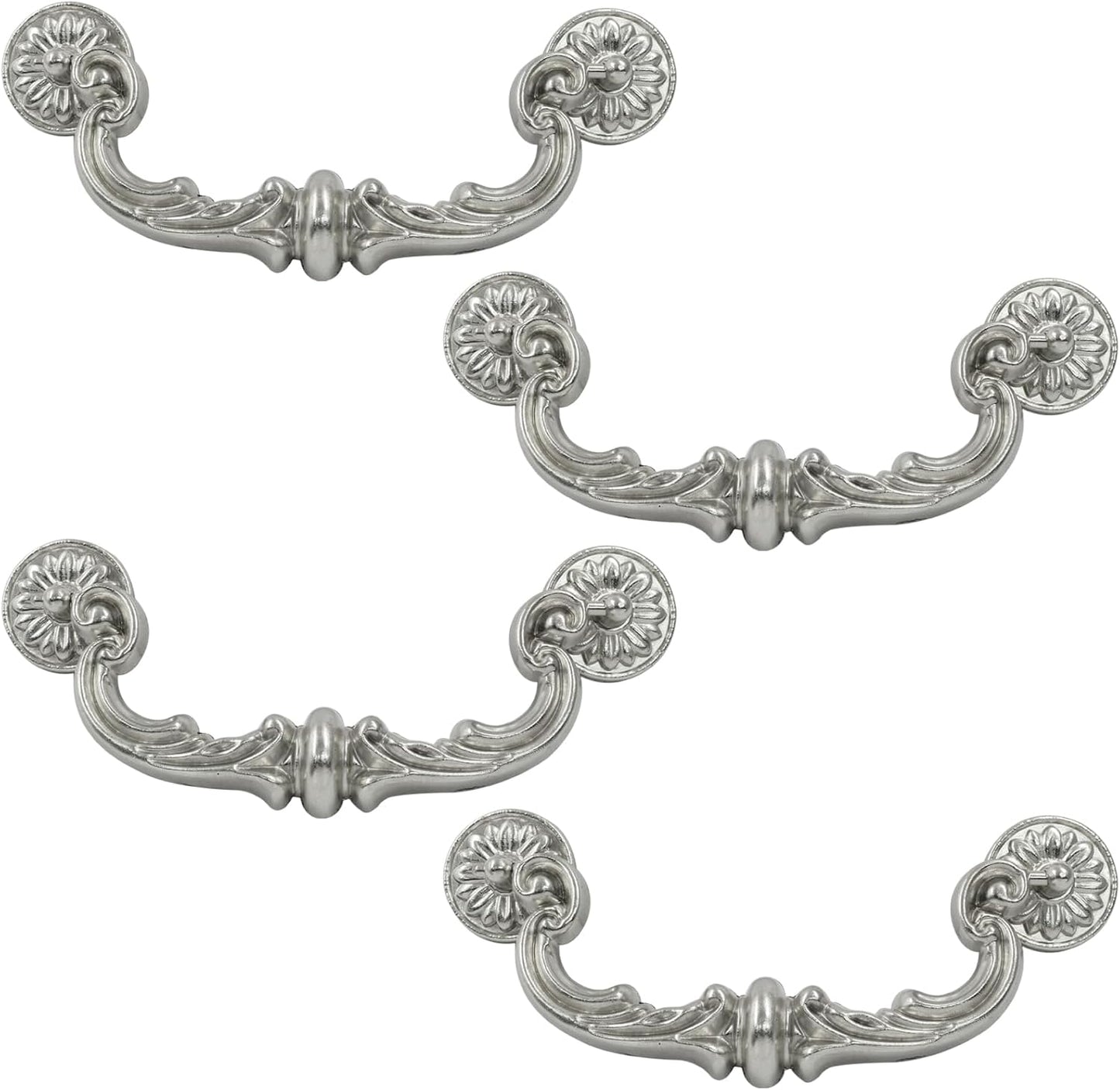 Biaungdo 4 Pcs 150 mm / 6 Inch Hole Center Pull Handles, Zinc Alloy Rustic Vintage Style Drop-Down Bail Swing Dresser Pull Handle Antique Drawer Handles for Kitchen, Cabinet (Silver)